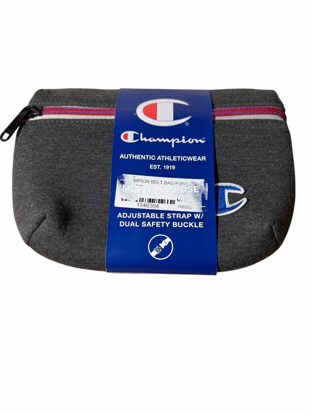 Champion Gray Waist Pouch with Pink Zipper Accent